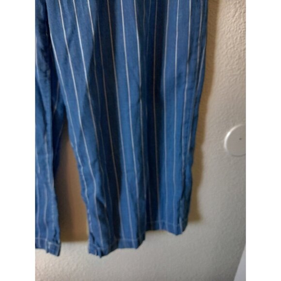 Seven7 Womens Pants 14 Pinstriped Wide Leg Cropped Chambray Patch Pocket Beachy - Picture 7 of 16